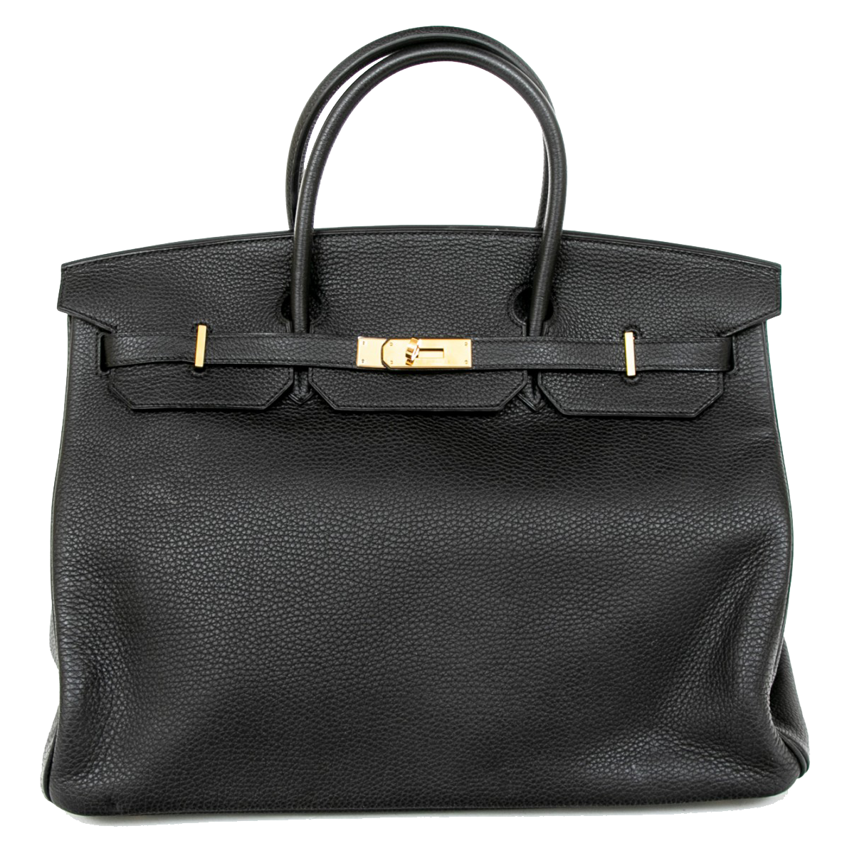 A Hermes top handle black leather Birkin bag, with lock, keys, dust bag and raincoat. Manufactured in 2011.